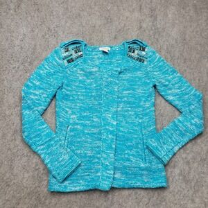 Jamison Sweater Womens Medium Blue Preppy Studded Cardigan Casual Knit Ladies